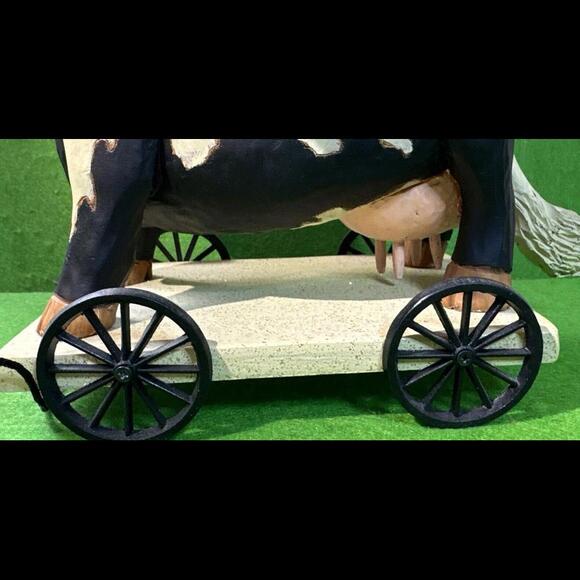 Williraye Folk Art ~ SNOWMAN ON COW Pull Toy ~ WW2390 Dreaming of Christmas - Picture 8 of 9